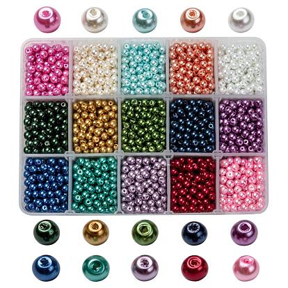 15 couleurs de perles de verre, nacré, ronde