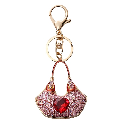 Heart Rhinestone Hand Bag Keychains, KC Gold Plated Alloy Enamel Charm Keychain