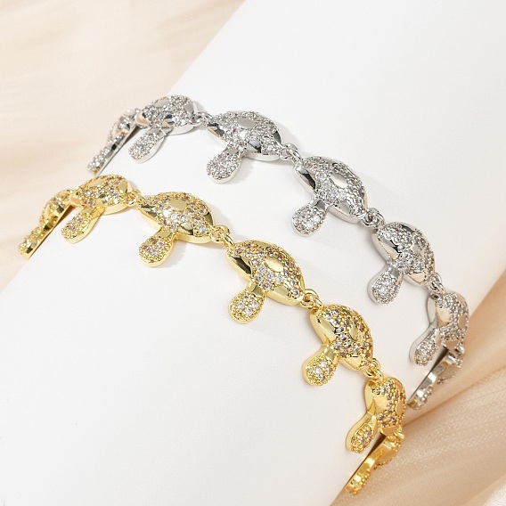 Браслеты из грибовидной латуни с микропаве из прозрачных кубических цирконий для женщин, без свинца и без кадмия, стойки покрытие