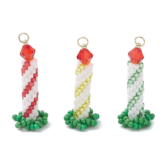 3 шт. подвески-свечи из стеклянного бисера, с бусинами из искусственного австрийского хрусталя и 304 соединительными кольцами из нержавеющей стали