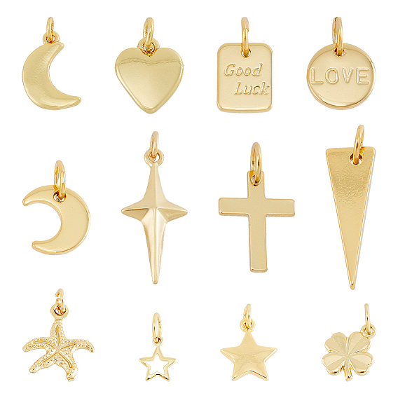 24 шт 12 стиль латунные подвески, долговечный, разнообразные, треугольник и крест и луна