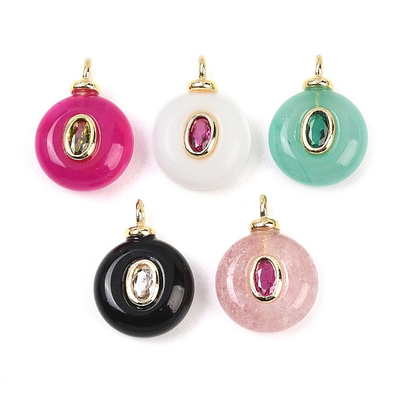 Природных драгоценных камней подвески, плоские круглые подвески с латунной микрофиброй и фианитами, долговечный, стойки покрытие, реальный 18 k позолоченный, без кадмия и без свинца