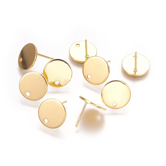 304 Stainless Steel Stud Earring Findings, with Flat Plate, Flat Round