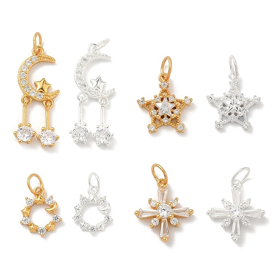 925 подвески из стерлингового серебра с прозрачными кубическими цирконами, кольцо звезда луна подвески, с печатью 925