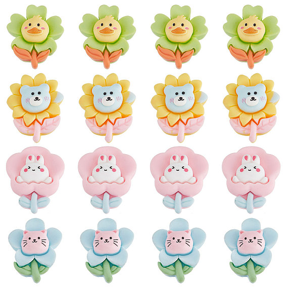 60 шт 4 стиль непрозрачные кабошоны из смолы, для аксессуаров своими руками, цветок с животным