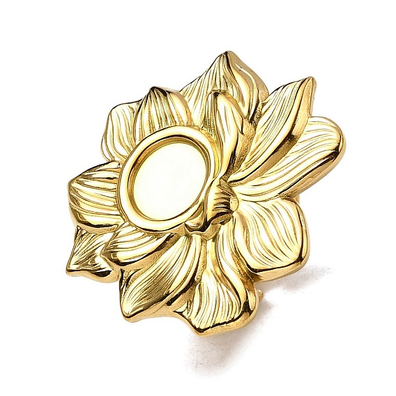 Adjustable 304 Stainless Steel Open Cuff Ring Components, Bezel Cup Ring Settings, Flower