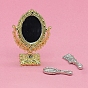Miniature Retro Emboessed Alloy Makeup Mirrors, for Dollhouse Tabletop Decoration, Heart/Oval/Round
