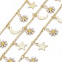 Handmade Brass Bar Link Chains, with Enamel and Spool, Soldered, Long-Lasting Plated, Star & Moon & Flower Charms