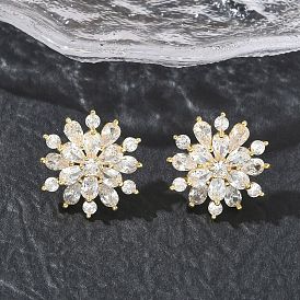 Серьги-гвоздики в виде снежинки из латуни с прозрачными кубическими циркониями, цветочные серьги для женщин