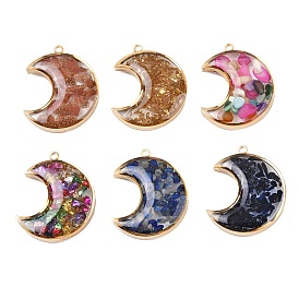 304 подвески из нержавеющей стали, луна с эпоксидной смолой, вакуумное покрытие pvd, реальный 18 k позолоченный