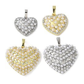 Латунные микро проложить кубического циркония подвески, сердце прелести, с abs имитационными жемчужными бусинами , стойки покрытие, долговечный