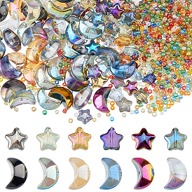 Около 720 шт. 3 стилей прозрачных стеклянных бусин, бочка, звезда и луна