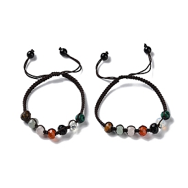 Bracelets de perles tressées en pierres précieuses naturelles et synthétiques rondelles, bracelet réglable thème chakra