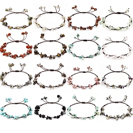 Natural & Synthetic Mixed Gemstone Braided Bead Bracelets, Chip