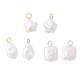 3шт 3 стили подвески из натурального жемчуга кеши, с 304 петлями из нержавеющей стали, квадратная звезда-слеза, кремово-белые