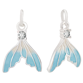 10 кулоны из латуни с микрочастицами и кубическим цирконием., с эмалью, прелести рыбий хвост, с целью перехода в кольце