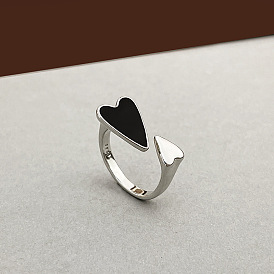 Geometric Irregular Open Love Heart Ring for Women, Retro Harbor Style with Oil Drop Design