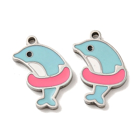 316 Surgical Stainless Steel with Enamel Pendans, Dolphin Charm, Stainless Steel Color
