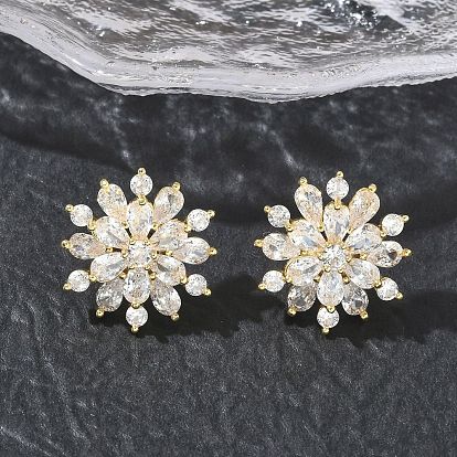 Серьги-гвоздики в виде снежинки из латуни с прозрачными кубическими циркониями, цветочные серьги для женщин