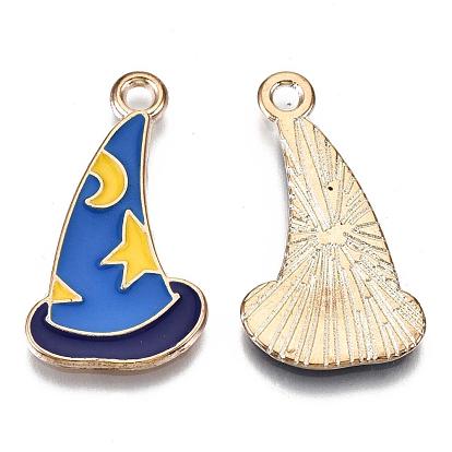 Pendentifs en alliage, sans cadmium et sans plomb, avec l'émail, chapeau de sorcière avec étoile et lune, or et de lumière
