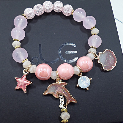 Pink Shell Stone Bracelet with Dolphin Charm