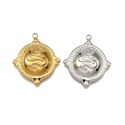 304 подвески из нержавеющей стали, плоский круг с подвеской в виде змеи