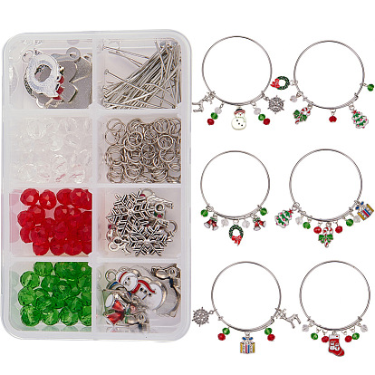 DIY Bangle Making, with Adjustable Iron Bangle and Alloy Enamel Pendants, Christmas Theme