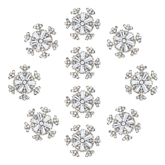 10шт. Застежки для значков в виде снежинок из сплава со стразами, со стеклом