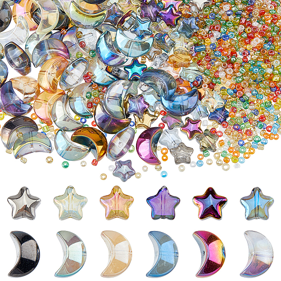 Около 720 шт. 3 стилей прозрачных стеклянных бусин, бочка, звезда и луна