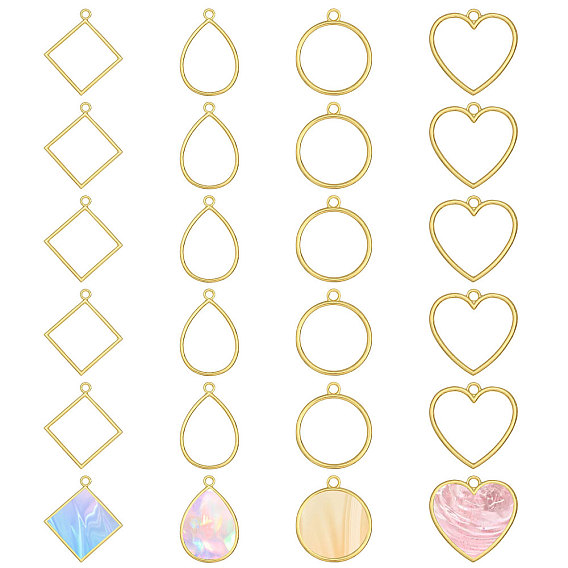 24 шт 4 стили подвески с открытой задней панелью из цинкового сплава, для diy уф смолы, эпоксидная смола, Прессованные цветочные украшения, разнообразные