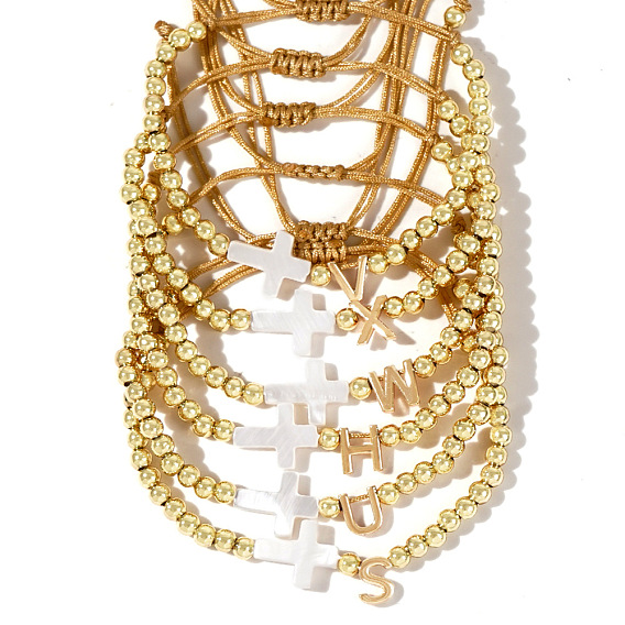 Плетеные браслеты из латуни и натуральных ракушек для женщин, крест и буква