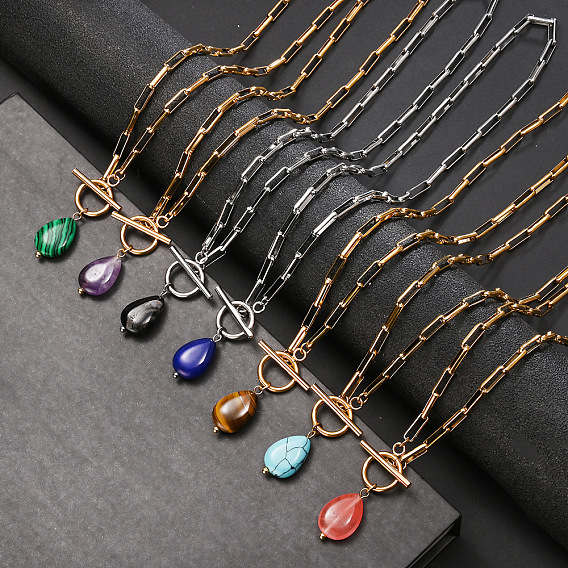 Подвеска в форме капли с драгоценным камнем/жемчугом кейши 304 цепочка из нержавеющей стали в виде скрепки или ожерелье для женщин