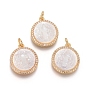 Brass Pendants, with Micro Pave Cubic Zirconia, Shell and Jump Rings, Flat Round with Saint Benedict