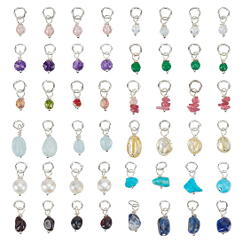 Комплект для изготовления ювелирных изделий с кулоном своими руками, в том числе 48 шт. 12 стильные подвески из натуральных и синтетических смешанных драгоценных камней и жемчуга с бусинами, с кольца прыжок железа, чип и круглый и овальный