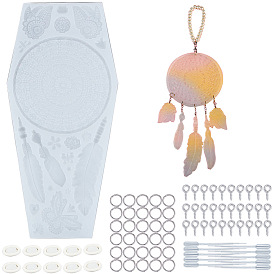 SUNNYCLUE DIY Woven Net/Web Pendant Makings, with Silicone Molds, Iron Screw Eye Pin Peg Bails, Plastic Transfer Pipettes and Latex Finger Cots