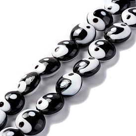 Hilos de abalorios de murano hechos a mano, plano y redondo con patrón de yin yang