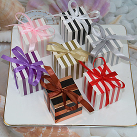 Квадратная коробка для хранения конфет в полоску из бумаги с лентой, мешки для подарков на рождество