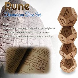 2Pcs Wooden Rune Divination Dice Set, 24 Carved Elder Futhark Letters