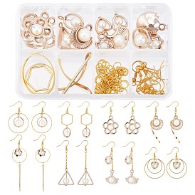 SUNNYCLUE ABS Plastic Imitation Pearl Pendants, with UV Plating Acrylic Findings, Alloy & Brass Linking Rings, Brass Cable Chains & Earring Hooks