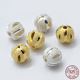 925 стерлингов серебряные шарики Spacer, полый круглый, текстурированные бусины