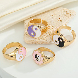 Adjustable Tai Chi Ring with Flower Alloy Design for Women's Fashion Jewelry