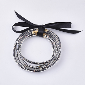 Наборы буддийских браслетов из ПВХ, желейные браслеты, с кожаными шнурами внутри и лентой из полиэстера