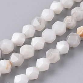 Natural White Crazy Lace Agate Beads Strands, Star Cut Round Beads, Faceted