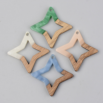 Opaque Resin & Walnut Wood Pendants, Star