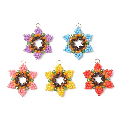 Стеклянные подвески из бисера, , с тигровым глазом, стеклом и 304 нержавеющей сталью, граненые