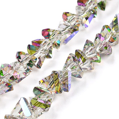Electroplate Transparent Glass Beads Strands, Half Rainbow Plated, Faceted Triangle