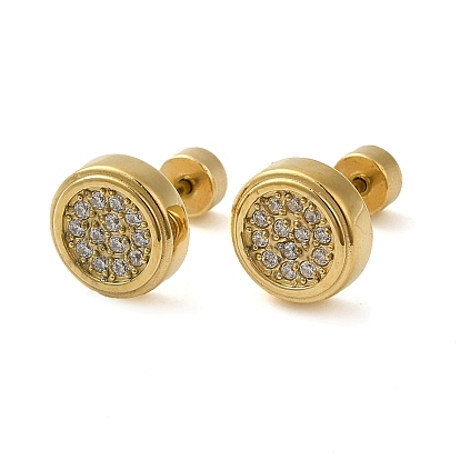 304 Stainless Steel with Rhinestone Stud Earrings, Flat Round
