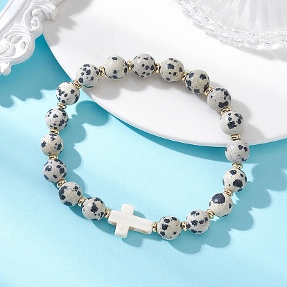 Круглые браслеты из натурального далматинского яшмы, украшенные бусинами, на эластичной основе., бирюзовые украшения в виде креста для женщин и мужчин