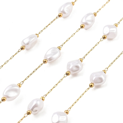 Ионное покрытие (ip) 304 цепи для канцелярских скрепок из нержавеющей стали, пайки, с abs имитационными жемчужными бусинами 