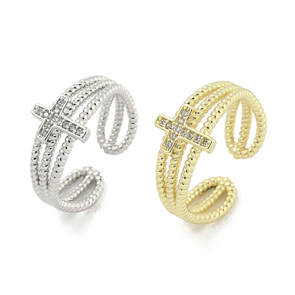 Открытые манжеты из латуни с микропаве и кубическим цирконием, крестик
